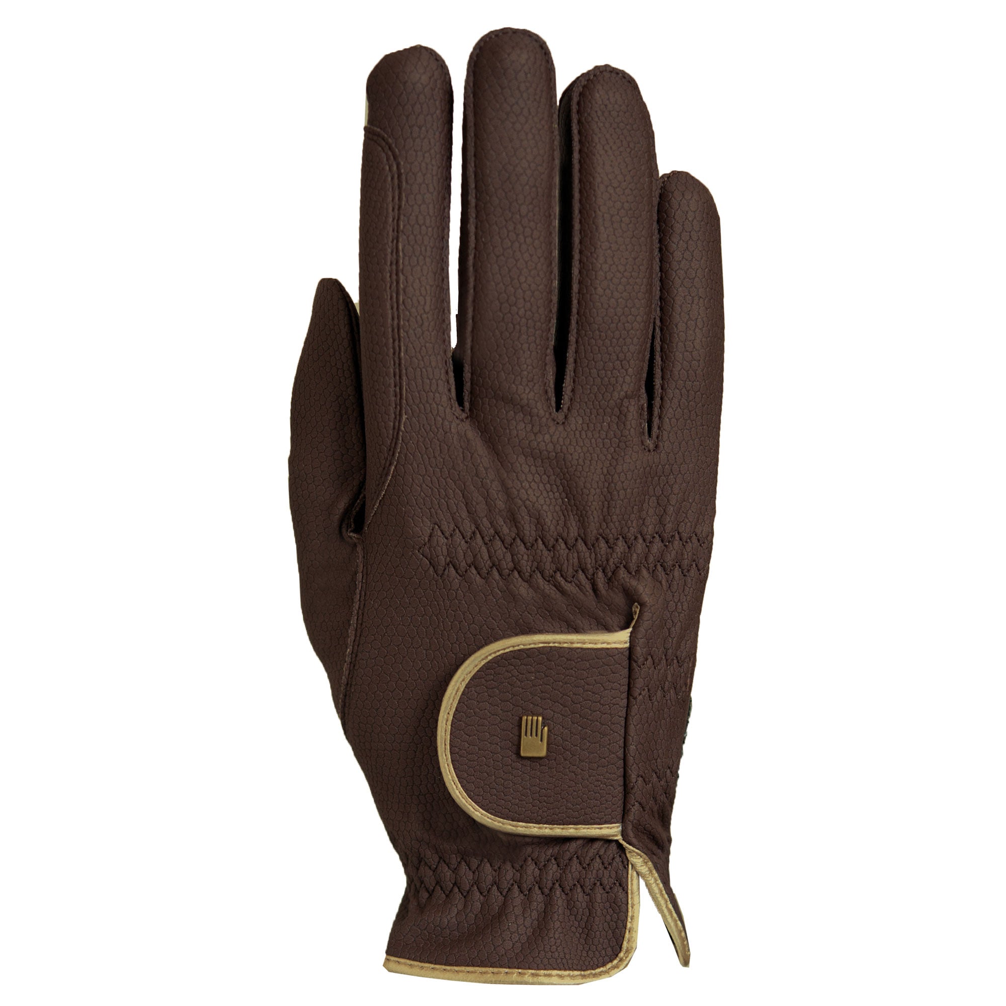 gold Roeckl Sports Lona Riding Gloves on a white background