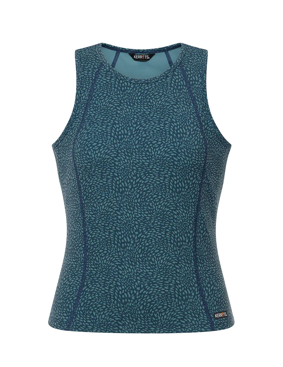 Kerrits Printed Sport Tank in Jasper blue on white background