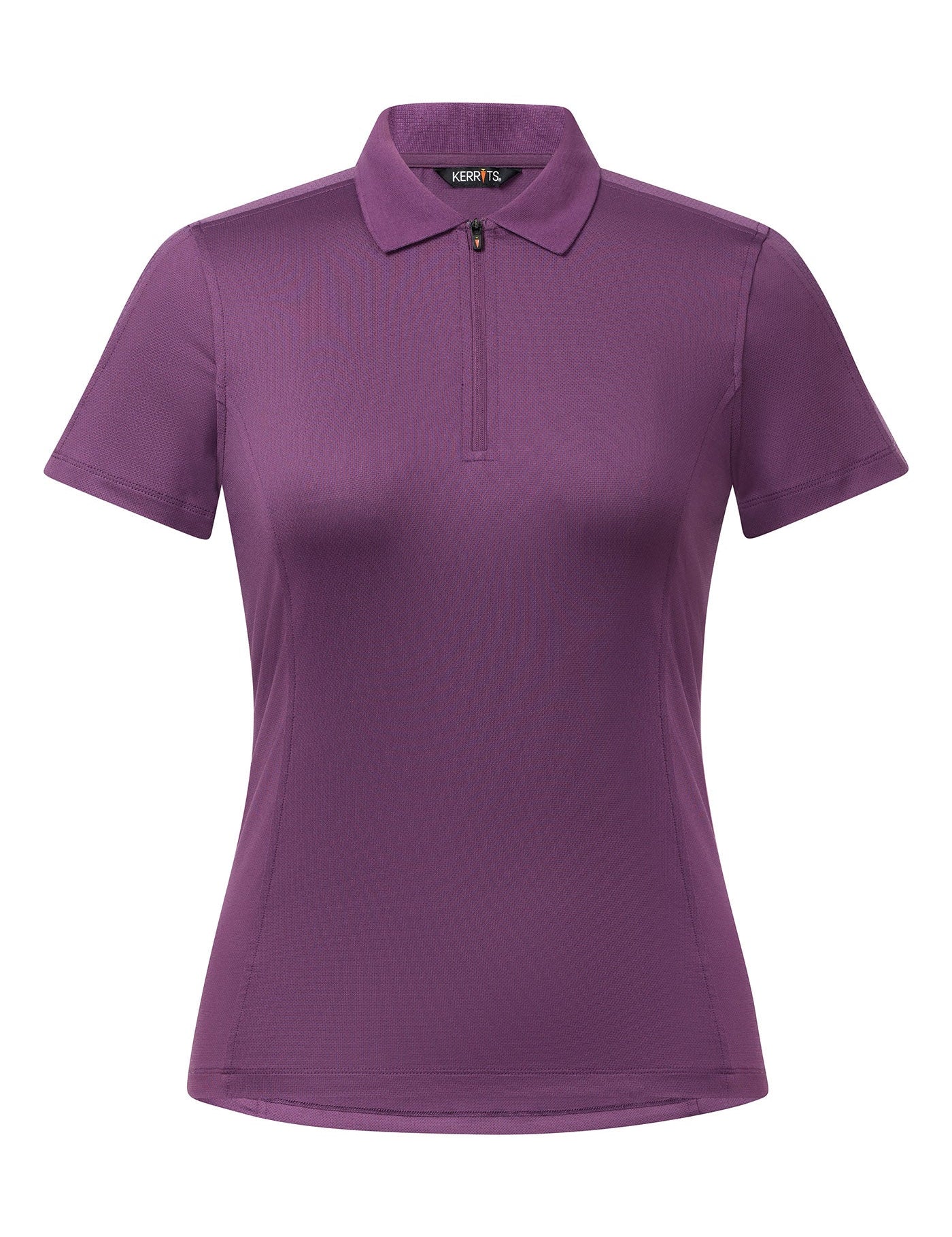 Front view of the purple Kerrits Serenity Coolcore Short Sleeve Polo on a white background