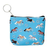 Front view of the Blue AWST Int'l "Lila" Pony Puff Coin Purse on a white background