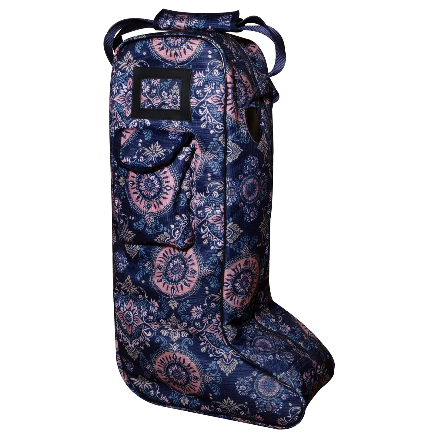 Front view of the Navy Paisley Ovation Boot Bag on a plain background
