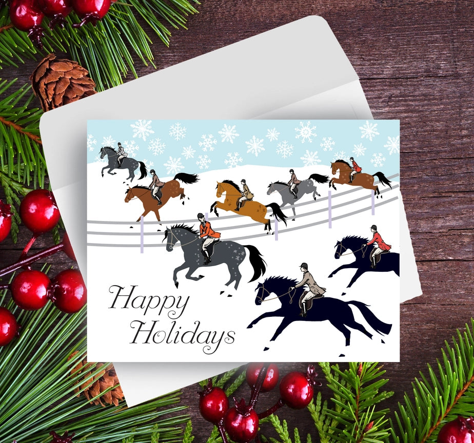 View of the Winter Fox Hunting Horse Hollow Press Holiday Greeting Card