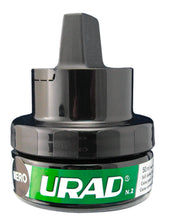Front view of a 1.75oz container of Urad Total Leather Care Cream in black on a white background