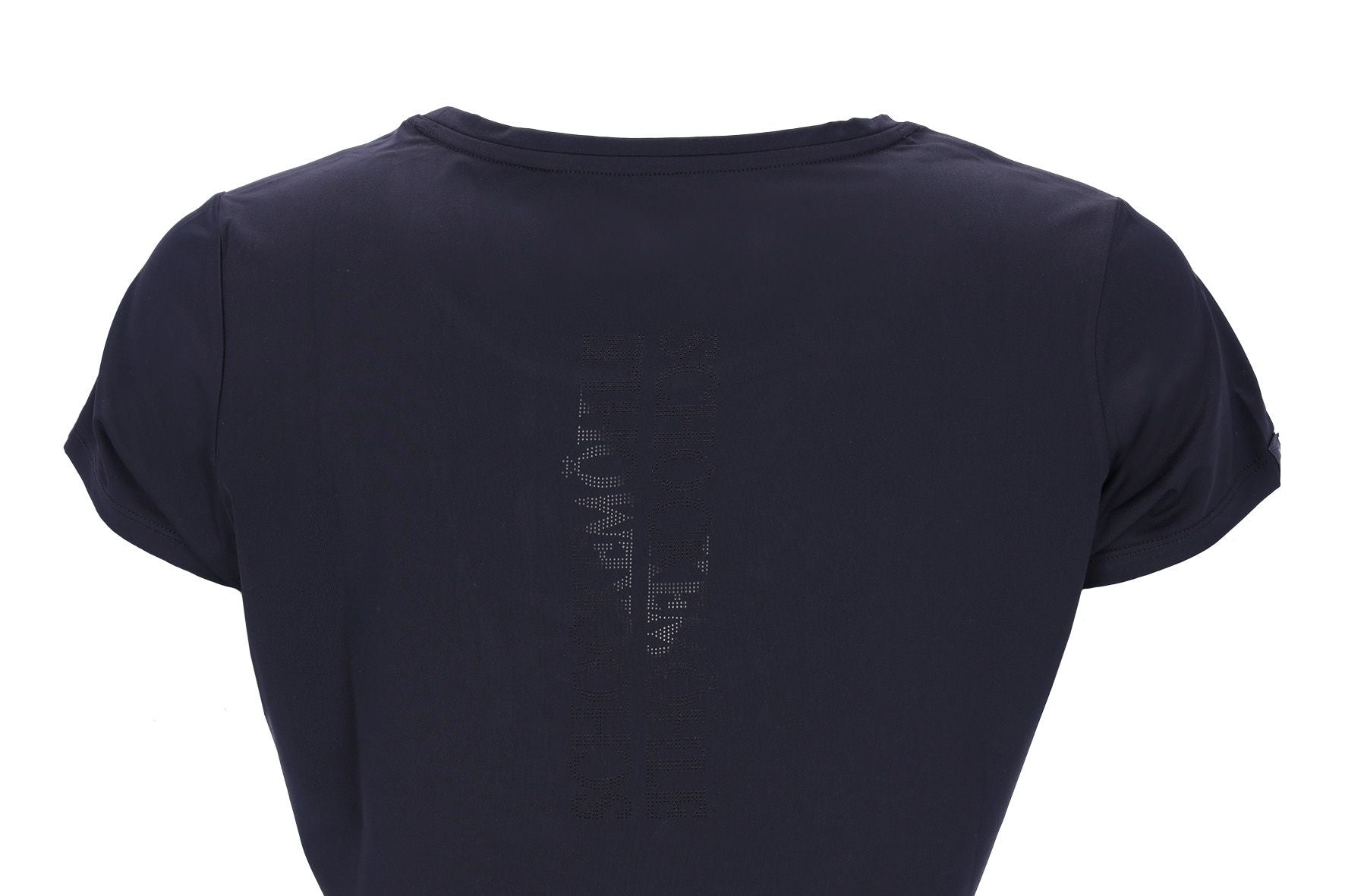 Close-up back view of the Black Schockemohle Nola T-Shirt on a white background