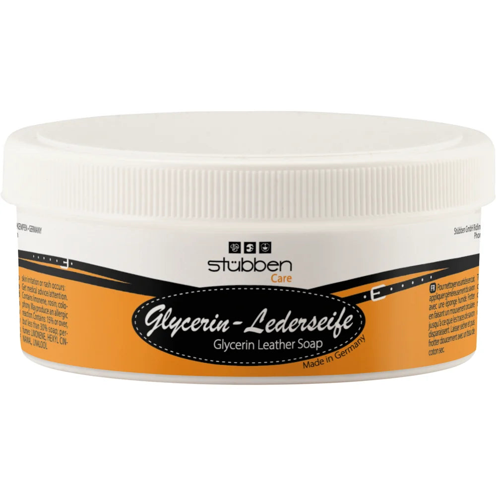 Front view of a jar of Stubben Glycerin-Lederseife Leather Soap on a plain background
