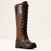 Angled front view of the Tobacco Brown Ariat Wythburn H20 Boot on a plain background