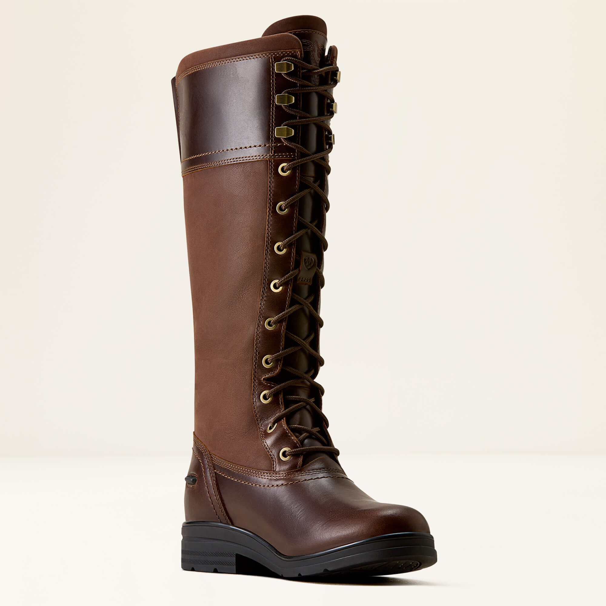 Angled front view of the Tobacco Brown Ariat Wythburn H20 Boot on a plain background