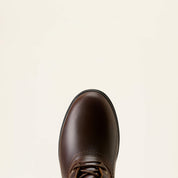 Top view of the toe cap on the Tobacco Brown Ariat Wythburn H20 Boot on a plain background