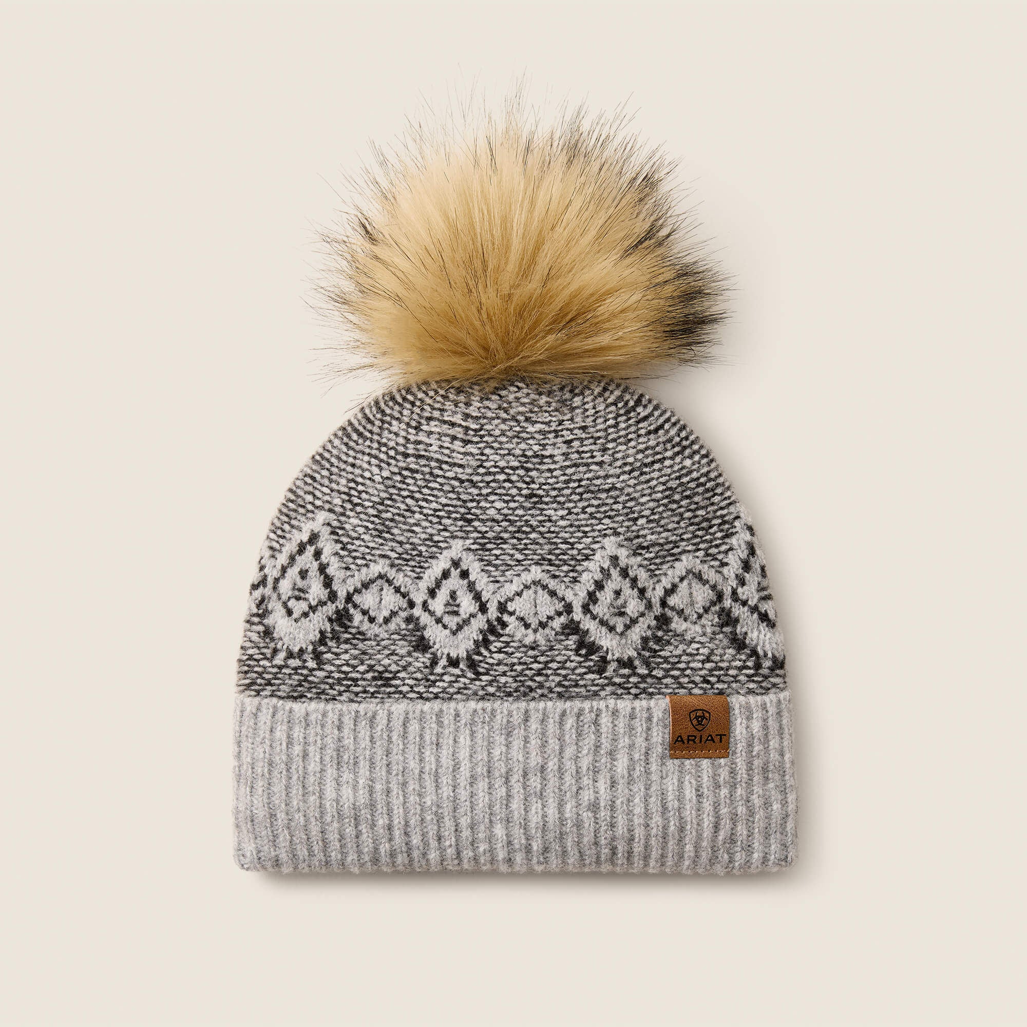 Front view of the Gray Heather Ariat Willow Beanie on a plain background