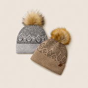 View of both the Gray and Earth Heather Ariat Willow Beanies on a plain background