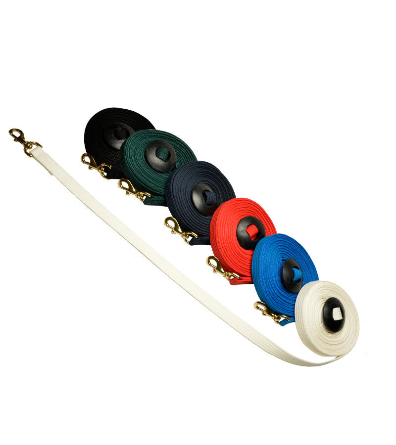 View of 6 Jacks Cotton Lunge Lines of assorted colors rolled up neatly