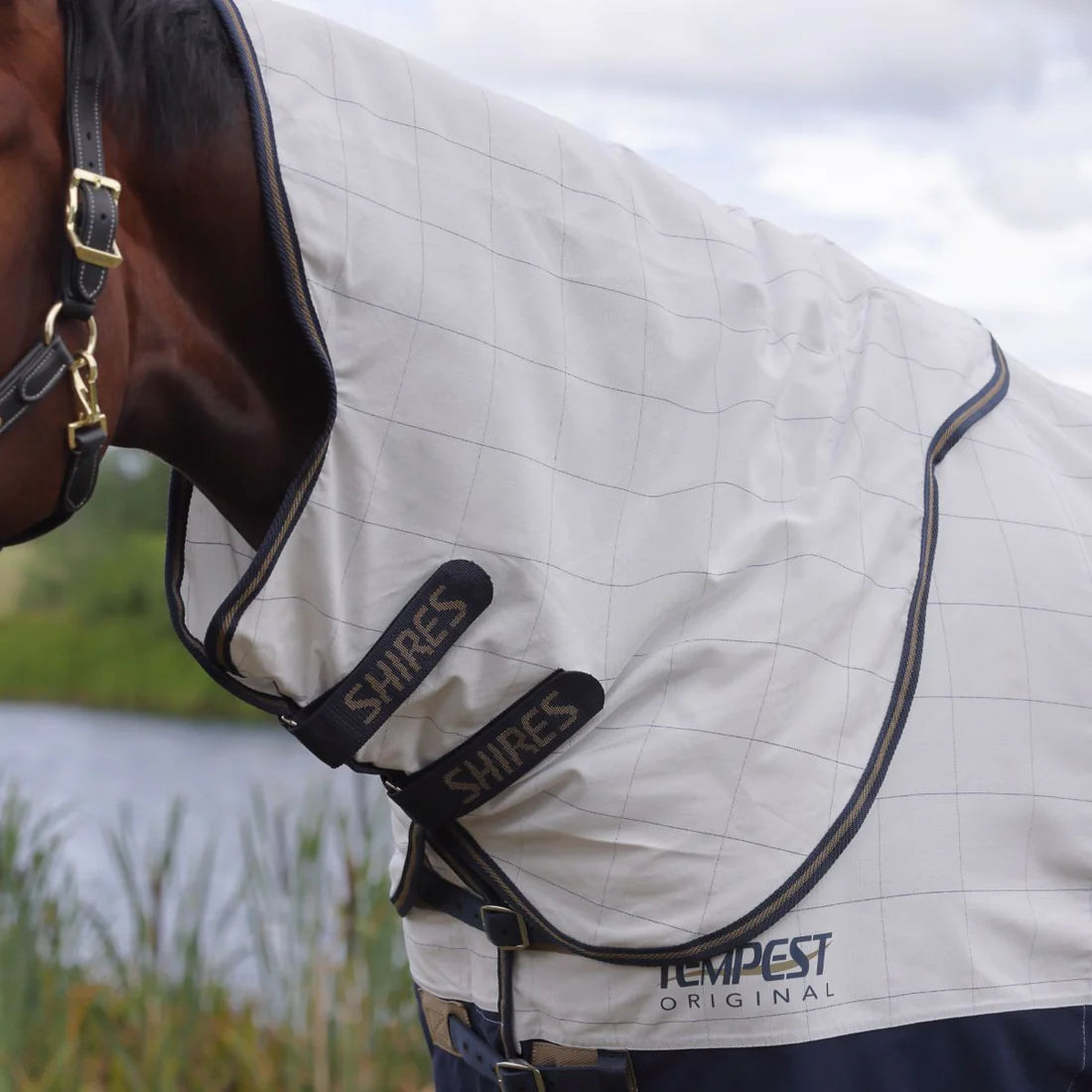 Close-up view of the neck cover that comes with the Shires Tempest Original Summer Shield Set in white
