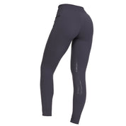 Angled back view of the Charcoal Aubrion React Winter Knee Patch Riding Tights on a plain background