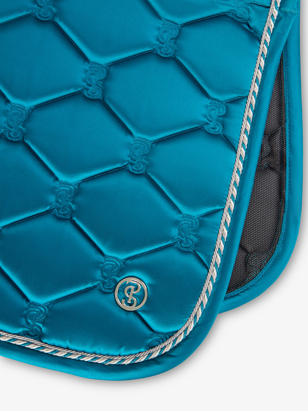 Close-up view of the logo on the Evening Teal PS of Sweden Signature Jump Pad