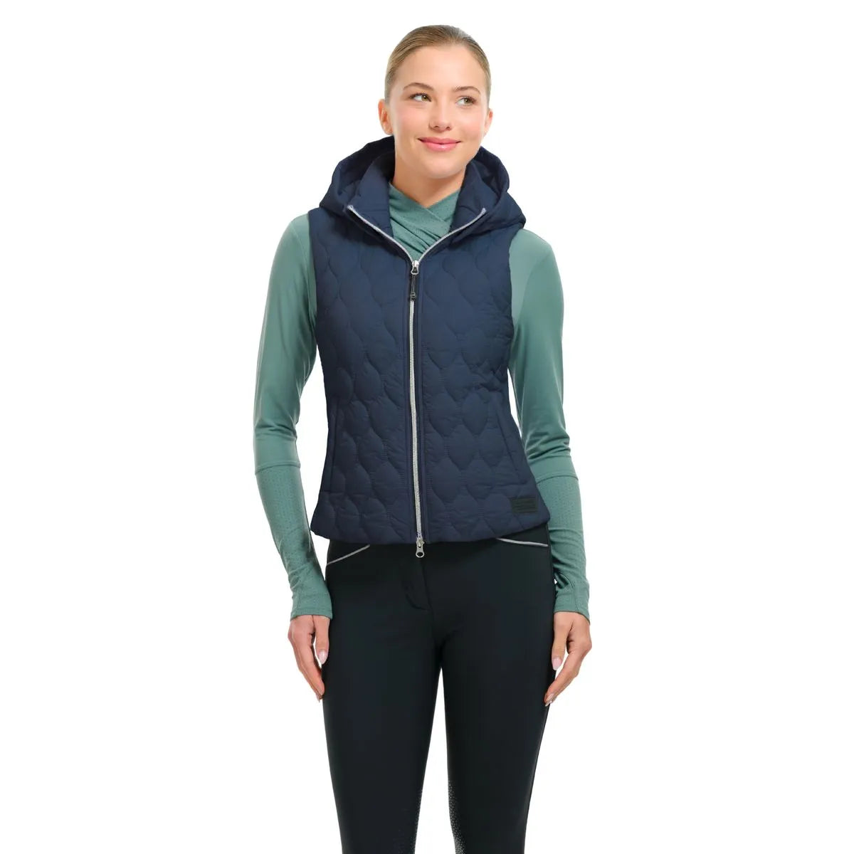 Front view of a female model wearing the Night Sky RJ Classics Riley Vest on a plain background