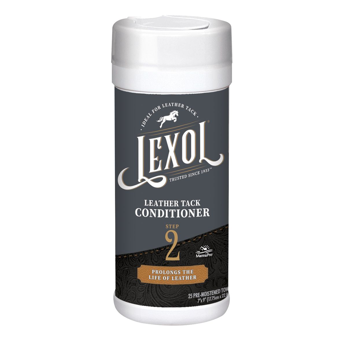 Front view of the Lexol Leather Tack Conditioner Wipes on a plain background