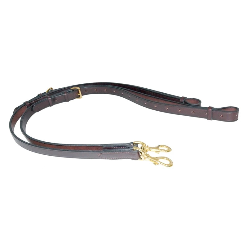 View of the Havana Nunn Finer All Leather Side Reins on a white background