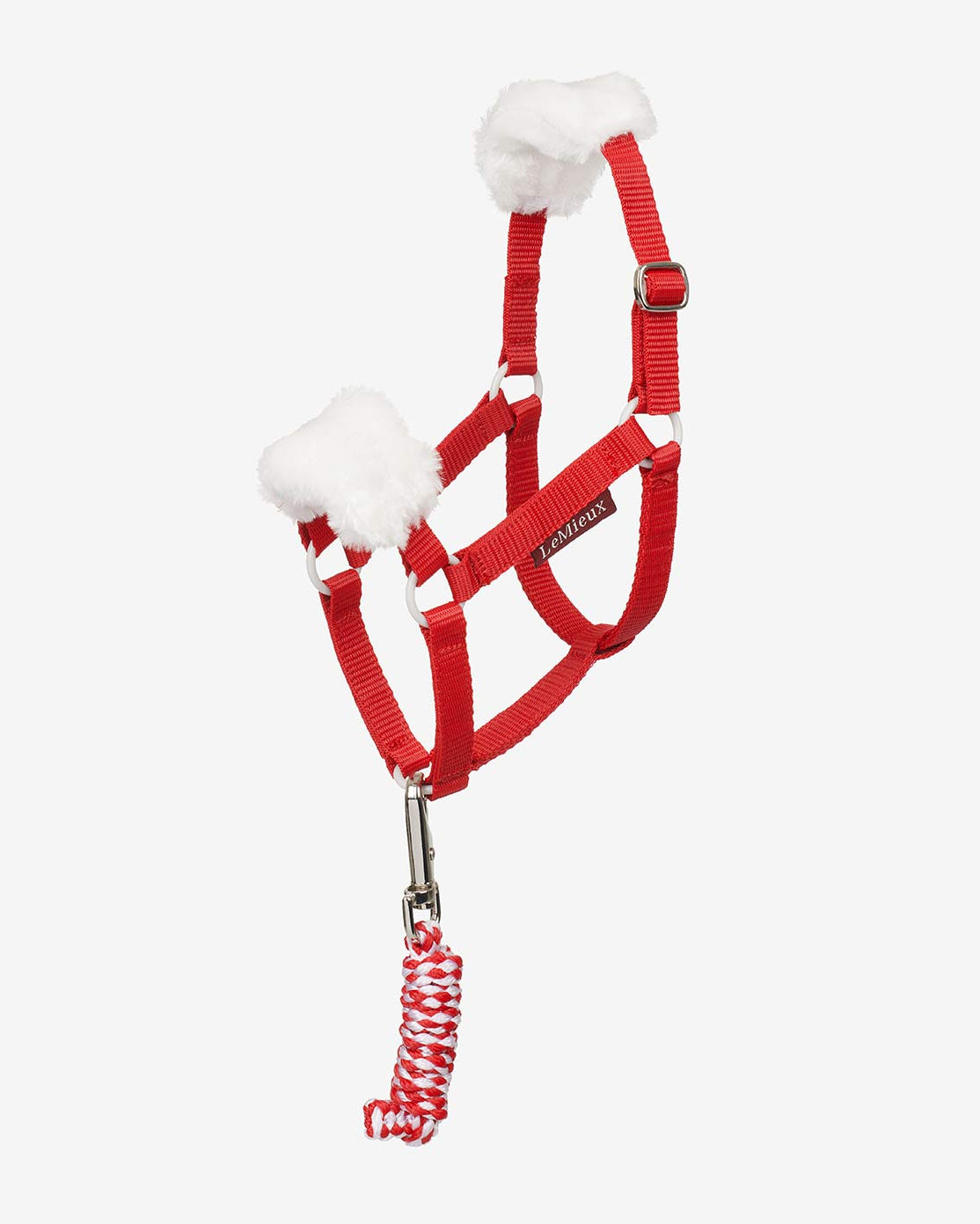 Side view of the LeMieux Hobby Horse Christmas Halter on a plain background