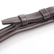 Close-up view of the brown/brass Kavalkade Robin 3-Point Elastic Breastplate on a white background