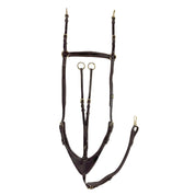 View of the Brown/Brass Kavalkade Robin 3-Point Elastic Breastplate on a white background