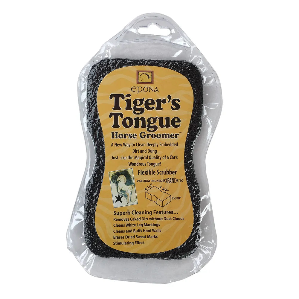 Front view of the Epona Tiger's Tongue Horse Groomer in original packaging on a white background