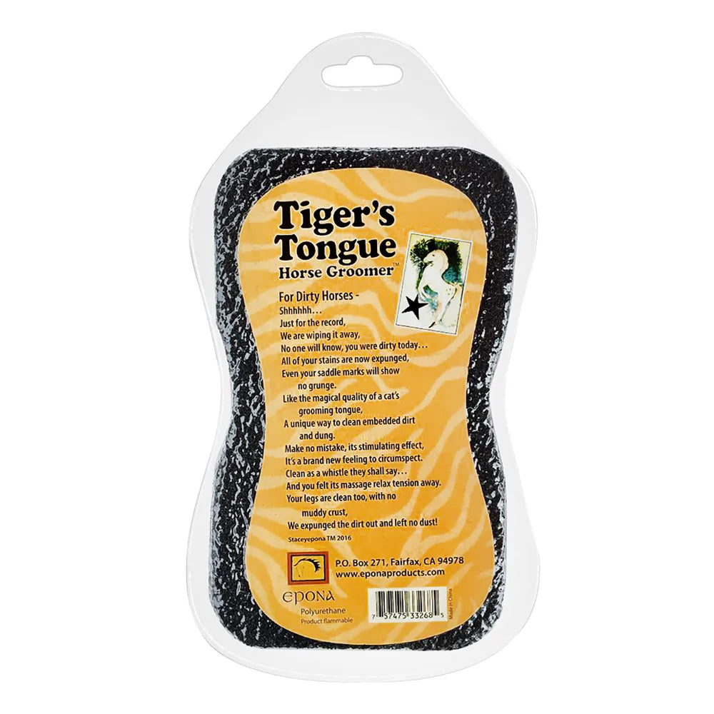 Back view of the Epona Tiger's Tongue Horse Groomer in original packaging on a white background