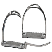 Front view of a pair of MDC Super Safe Stirrups on a white background