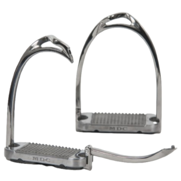 Front view of a pair of MDC Super Safe Stirrups on a white background