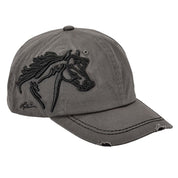 Side view of the Gray AWST Int'l Lila 3D Horse Head Cap on a plain background