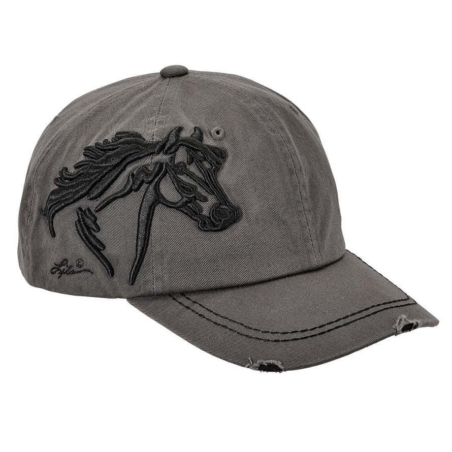 Side view of the Gray AWST Int'l Lila 3D Horse Head Cap on a plain background