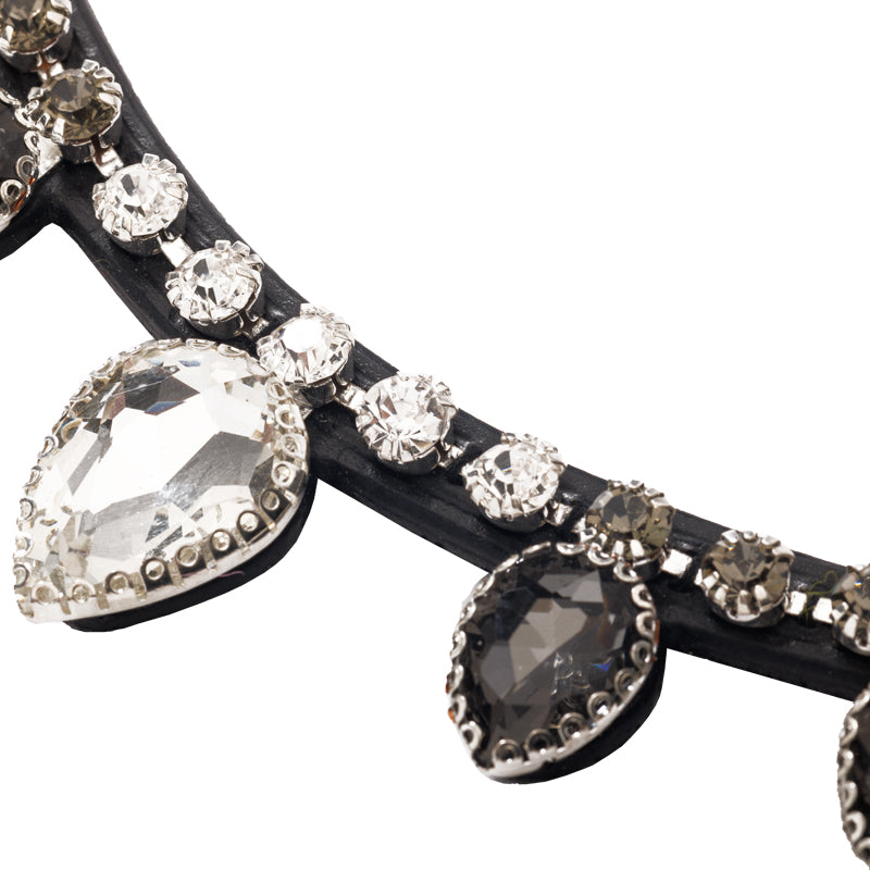 Close-up view of the tear drop rhinestones on the Kavalkade Empress Browband on a white background