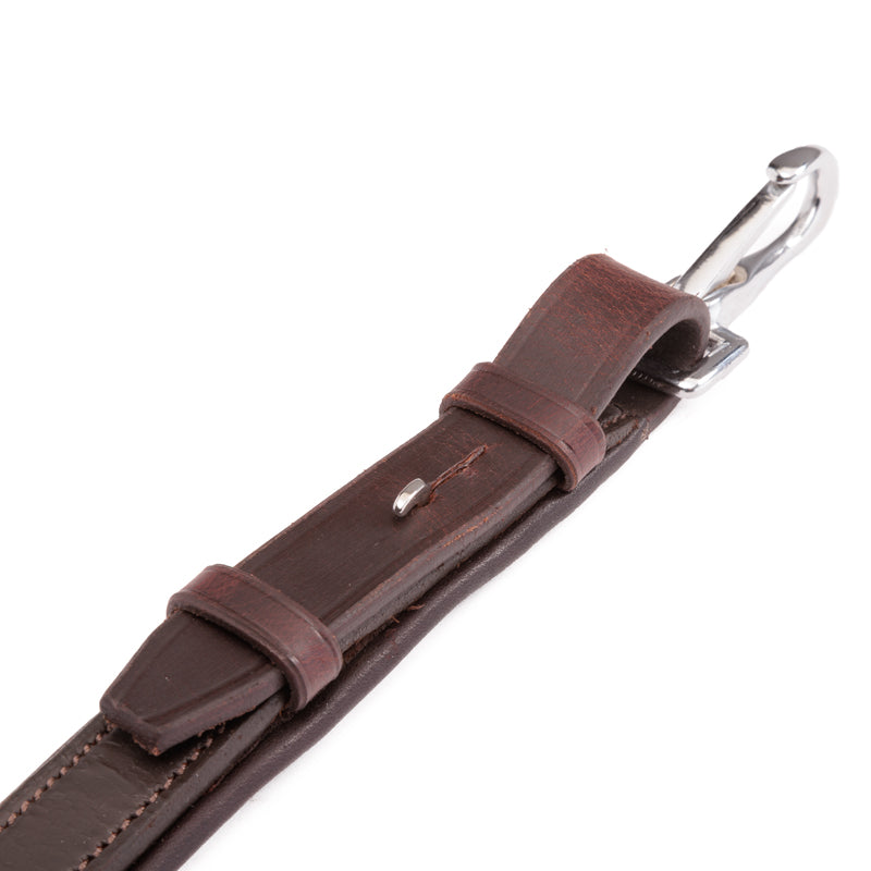 Close-up view of the Brown Kavalkade Azriel Padded Martingale on a white background
