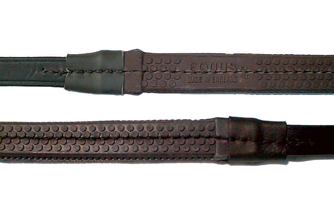 View of the pebble grip on the Nunn Finer Pony Rubber Reins on a white background