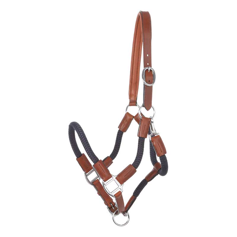 navy Kavalkade Cavo Leather Rope Halter Set on a white background
