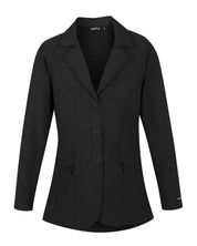 Front view of the Black Kerrits Kids Stretch Competitor Show Coat on a plain background