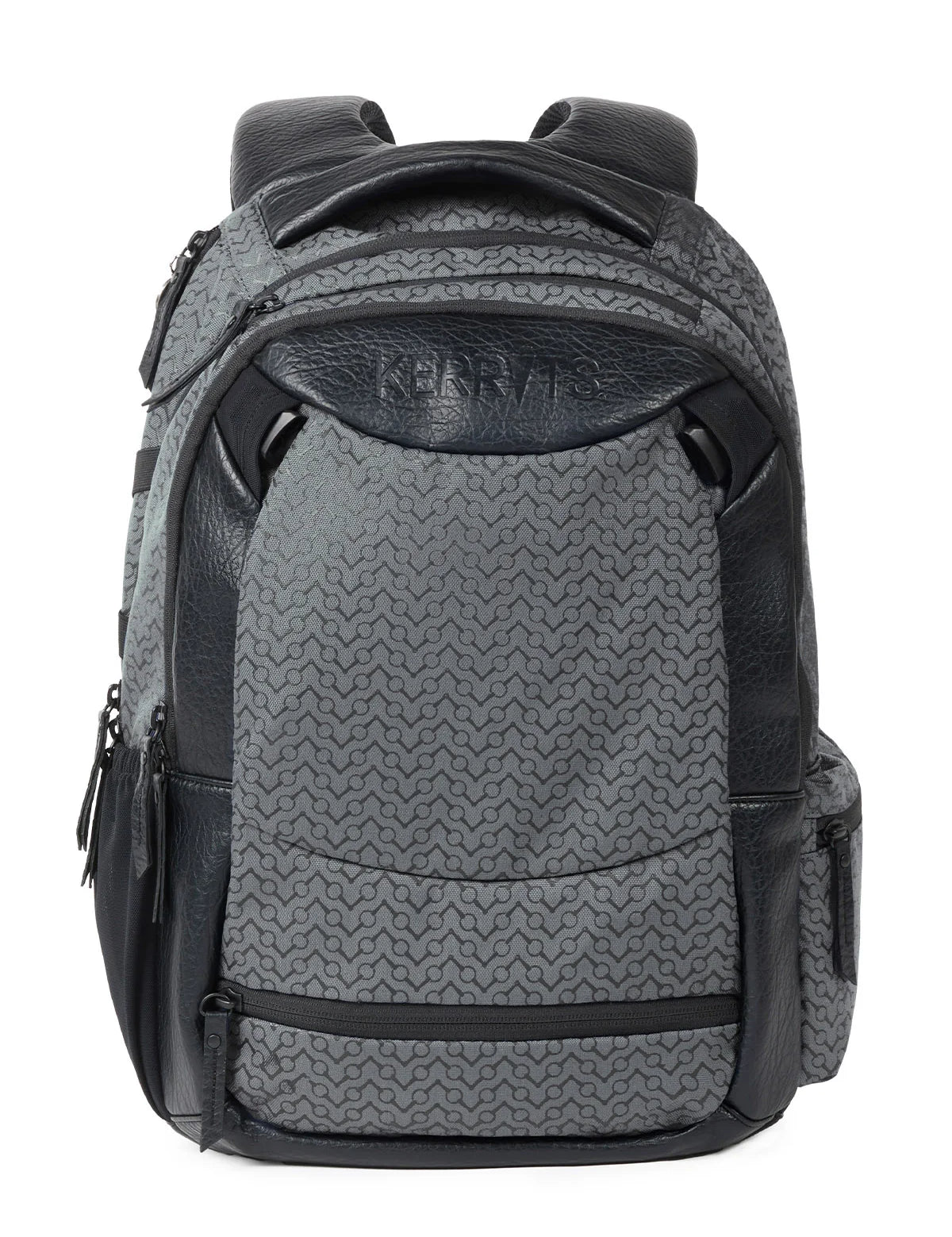 Front view of the Kerrits EQ Equestrian Backpack in green and black on a white background