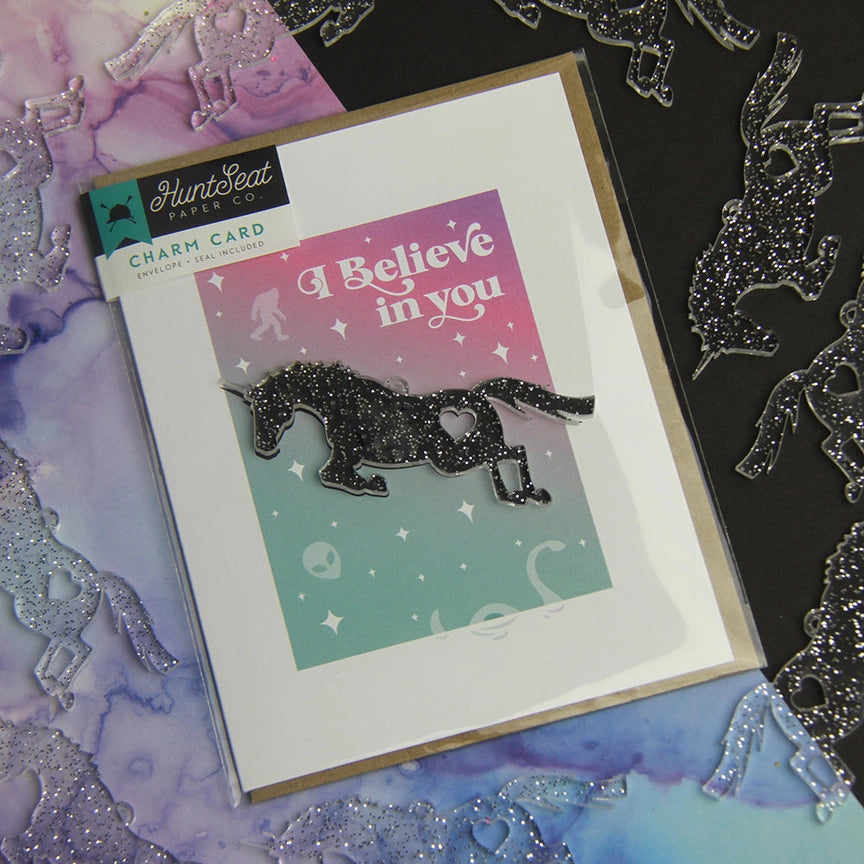 Front view of the I Believe In You Hunt Seat Paper Co. Greeting Card in its packaging