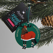 Front view of the Merry Moosemas Hunt Seat Paper Co Horse Ornament