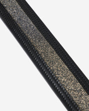 Close-up view of the Black LeMieux Crystal Insert Belt on a plain background