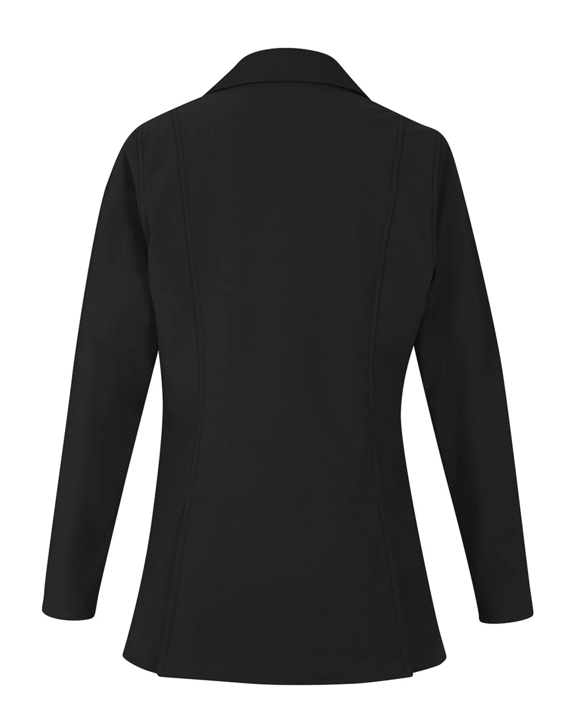 Back view of the Black Kerrits Kids Stretch Competitor Show Coat on a plain background