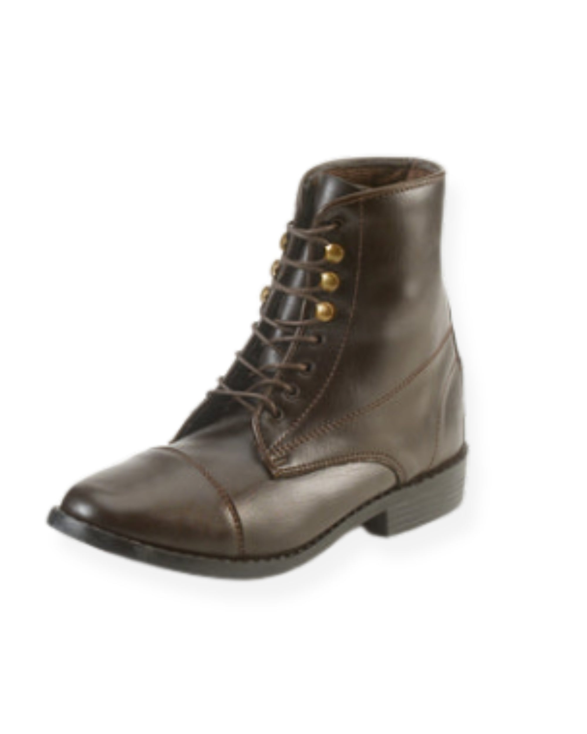 Angled front view of the Brown EquiStar Kids All-Weather Lace Paddock Boots on a white background