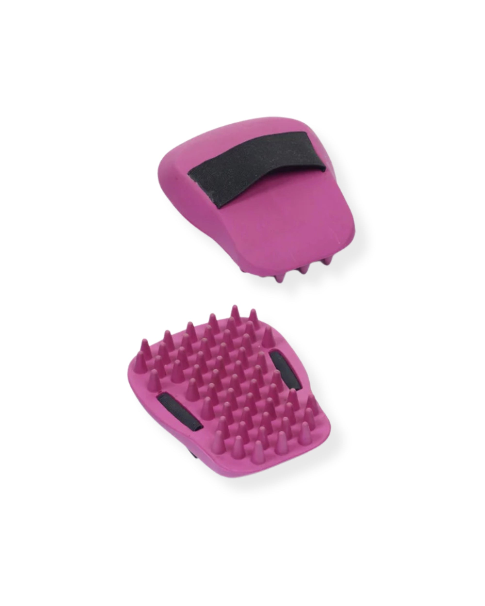 Front and back views of the Pink Equi-Essentials Ergo Grip Groomer on a white background
