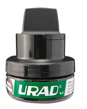 Front view of a 1.75oz container of Urad Total Leather Care Cream in brown on a white background
