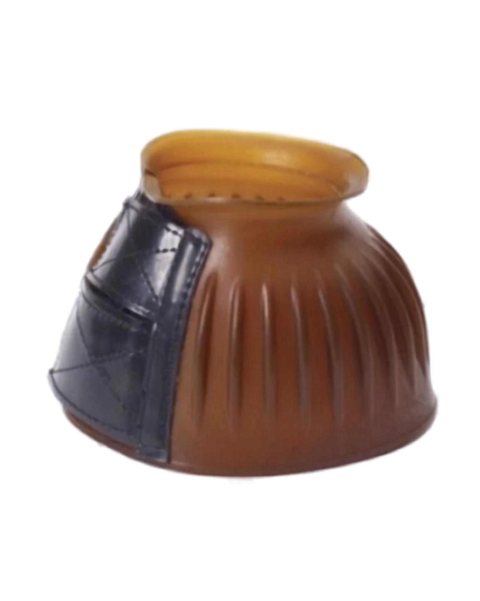 View of a gum Equi-Essentials EQComposite Velcro Ribbed Bell Boot on a white background