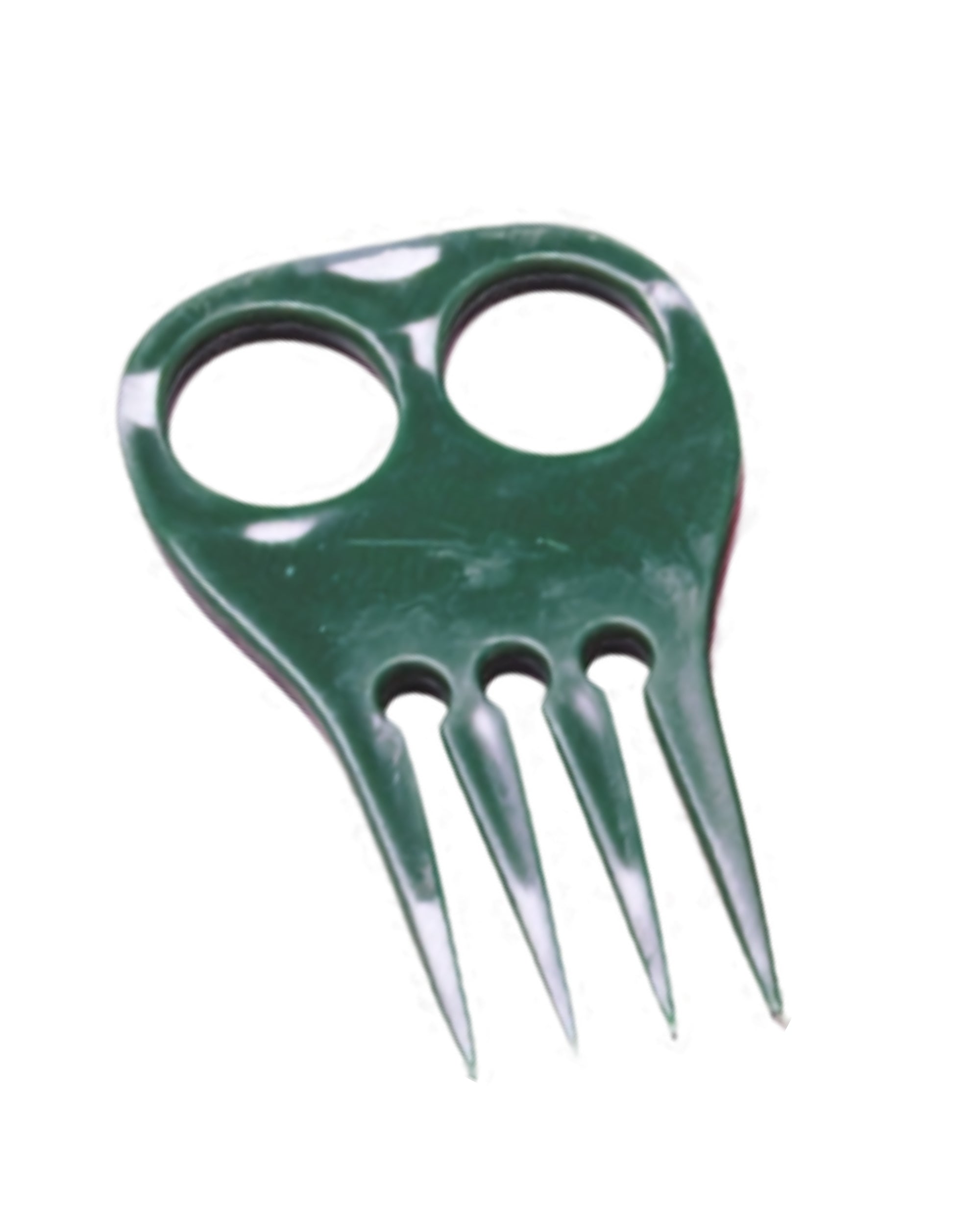 Front view of a green Jacks Braiding Comb on a white background