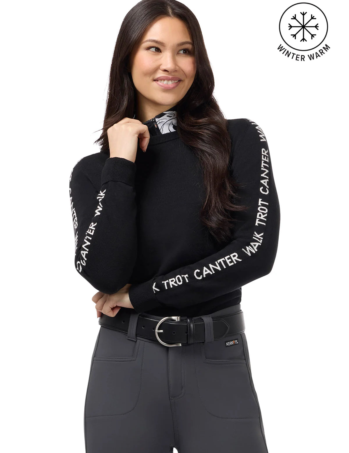 White Kerrits Equi Rhythm Crew Neck Sweater on a plain background
