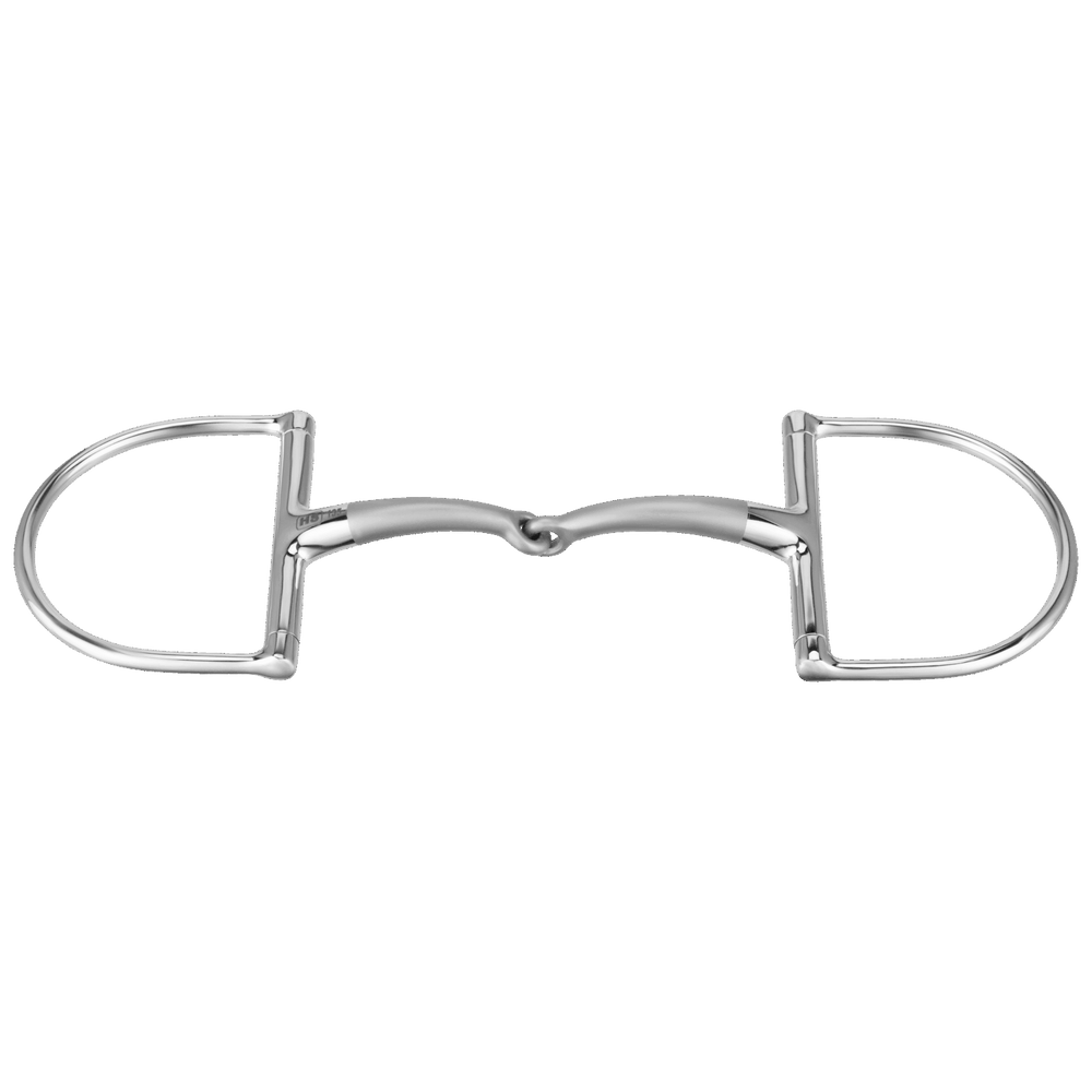 View of the Herm Sprenger SATINOX Single-Jointed D-Ring Snaffle Bit on a white background