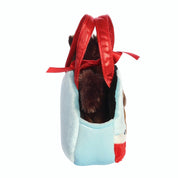 Side view of the 7" Plush Brown Pony in Peek-A-Boo in Sparkle Purse on a white background
