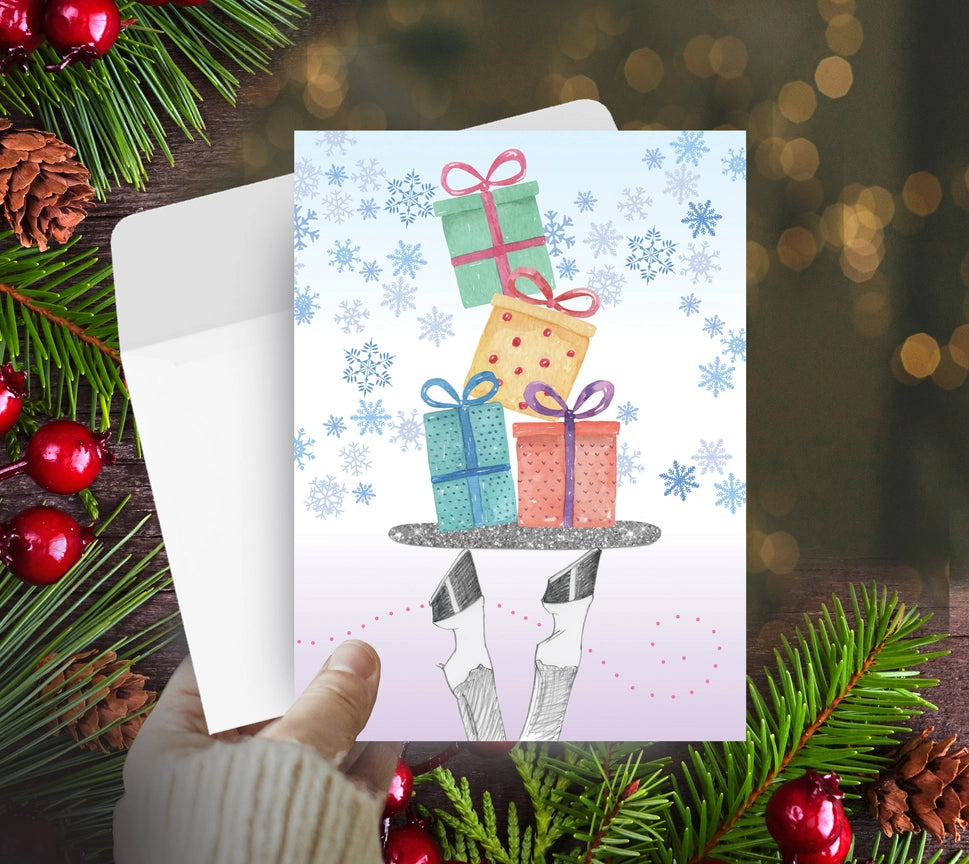 View of the Hooves and Presents Horse Hollow Press Holiday Greeting Card