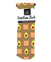 Front view of a package of Avacado Toast Ovation Zocks Boot Socks on a white background